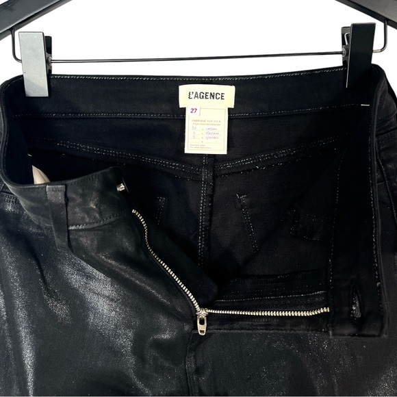 L’AGENCE Kendra Coated Cropped Flare Jean in Black With Raw Hem Size 27 - Picture 8 of 12